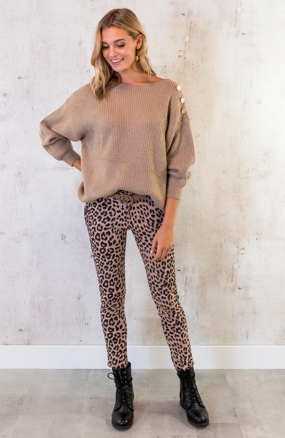 Gebreide Trui Met Knopen Taupe – shoparchief, foto 4