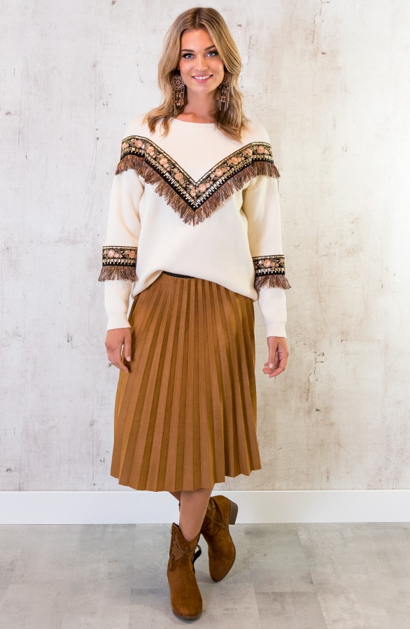 Plisse Rok Suede Camel – shoparchief, foto 3