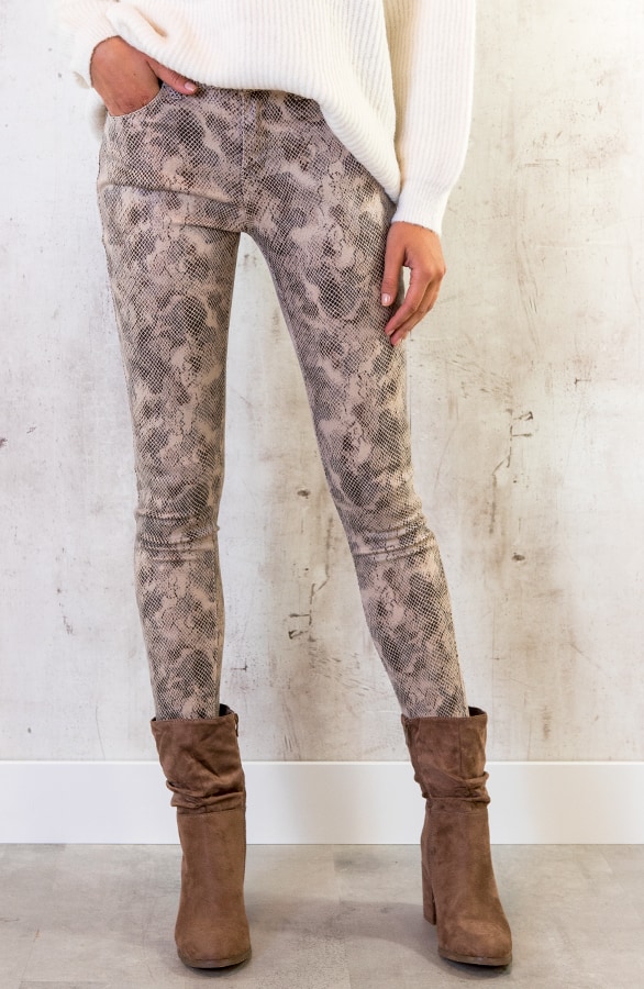 Slangenprint Coating Jeans Beige – shoparchief, foto 2