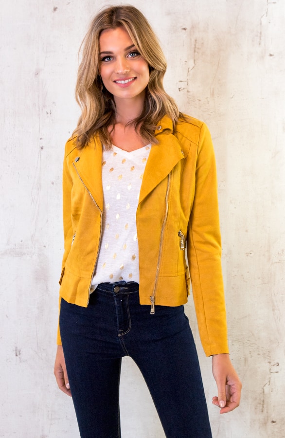 Suede Biker Jacket Okergeel – shoparchief, foto 6