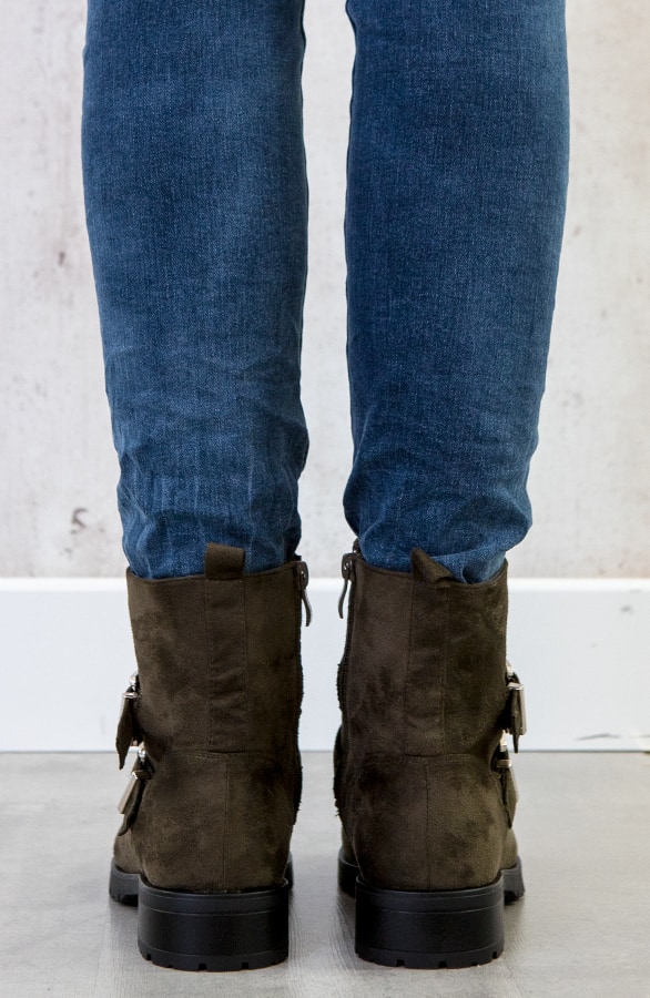 Suede Biker Boots Legergroen – shoparchief, foto 4