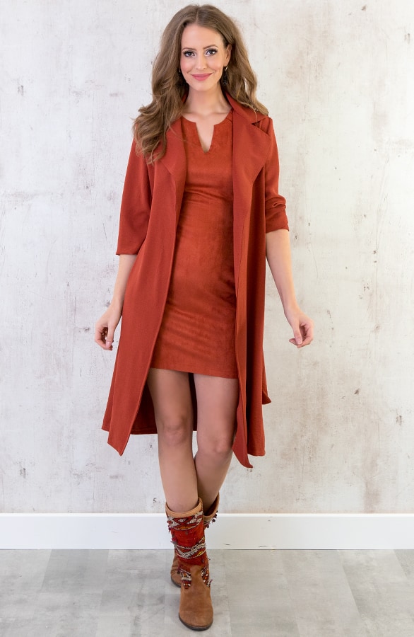 Suede Jurk Rits Terracotta – shoparchief, foto 5