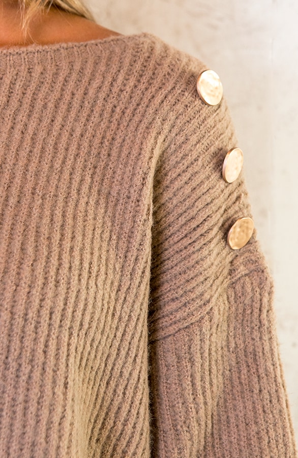 Gebreide Trui Met Knopen Taupe – shoparchief, foto 5