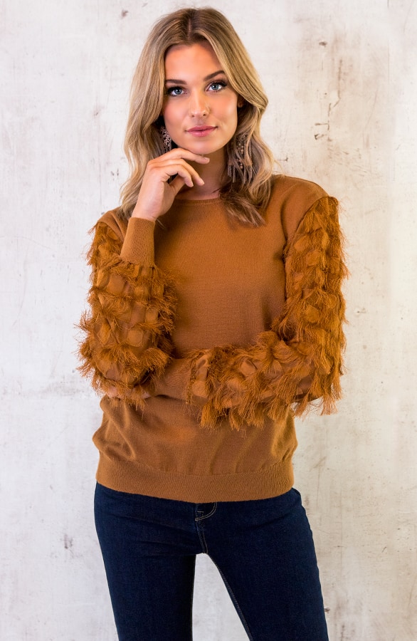 Trui Met Fringe Cognac – shoparchief, foto 2