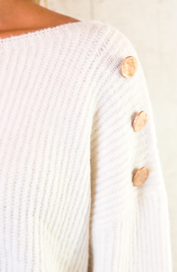 Gebreide Trui Met Knopen Creme – shoparchief, foto 4