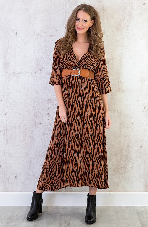 Maxi Jurk Zebraprint Cognac – shoparchief, foto 5