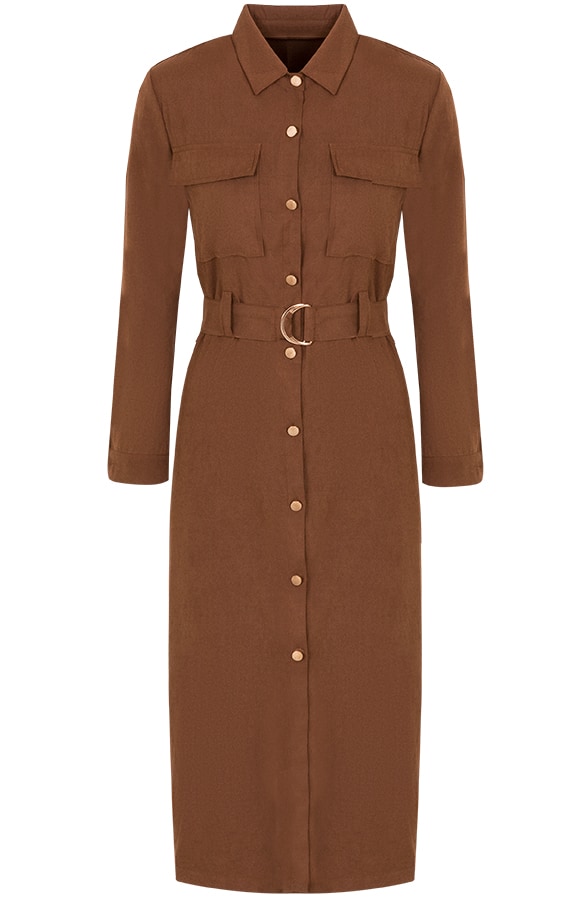 Lange Blouse Met Knopen Cognac – shoparchief