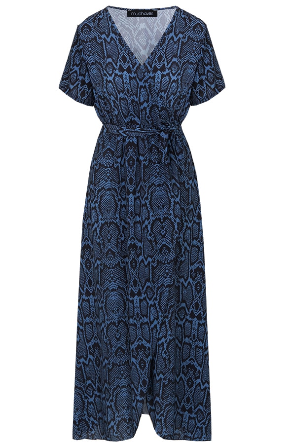 Slangenprint Jurk Lang Blauw – shoparchief