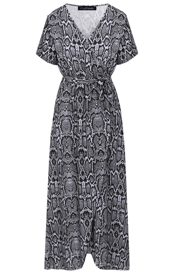 Slangenprint Jurk Lang Zwart – shoparchief