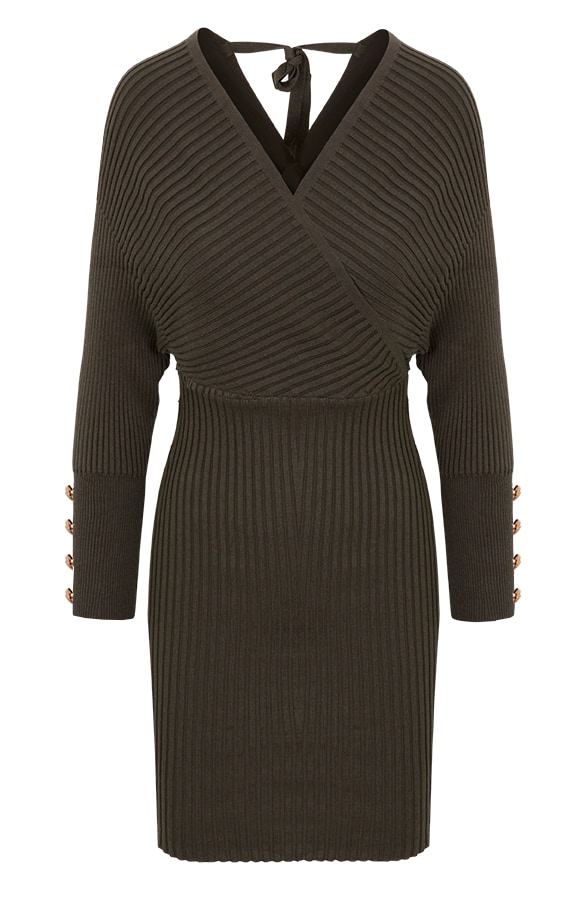 Stretch Jurk Met Knopen Legergroen – shoparchief