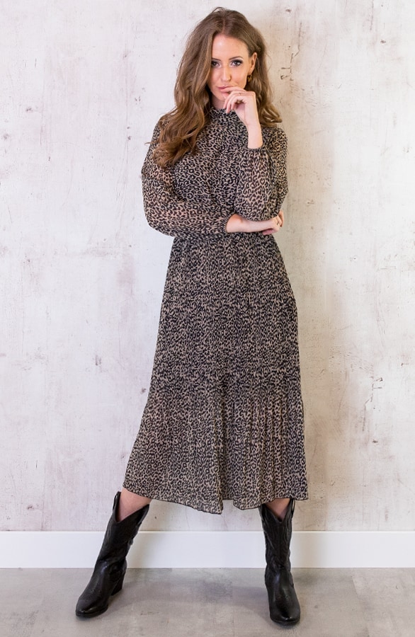 Panter Plissé Jurk Beige – shoparchief, foto 6