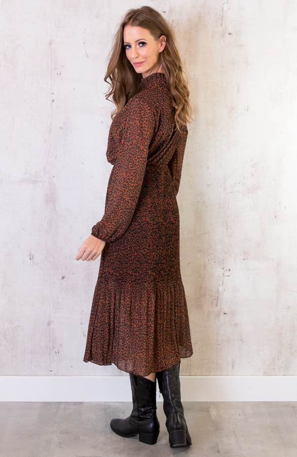 Panter Plissé Jurk Cognac – shoparchief, foto 4