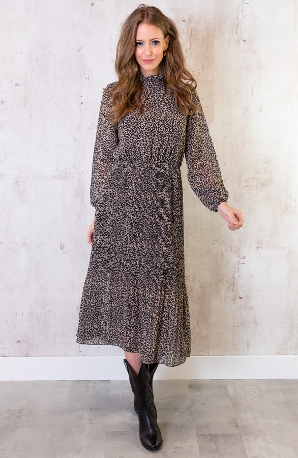 Panter Plissé Jurk Beige – shoparchief, foto 3