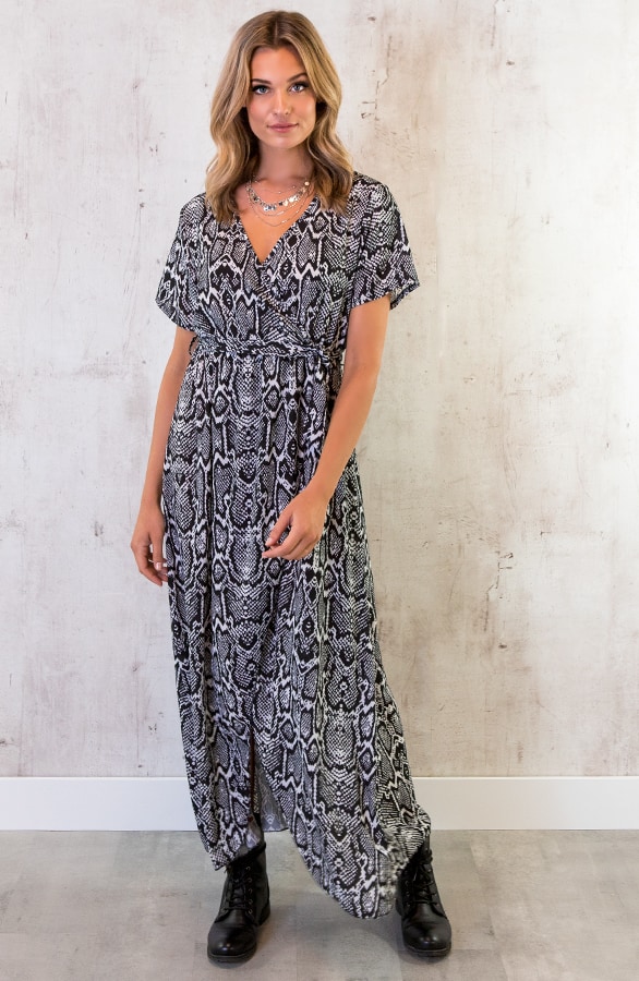 Slangenprint Jurk Lang Zwart – shoparchief, foto 6
