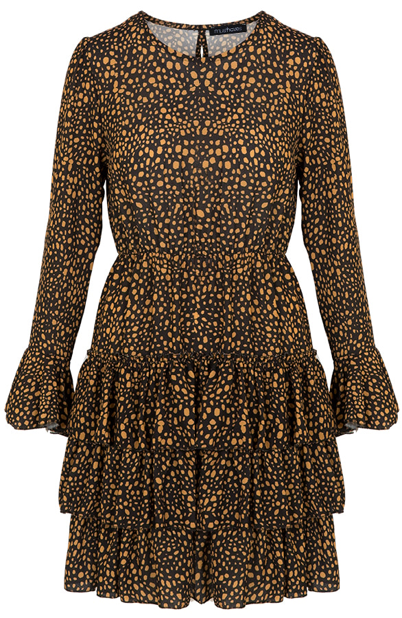 Cheetah Laagjes Jurk Zwart Oker – shoparchief