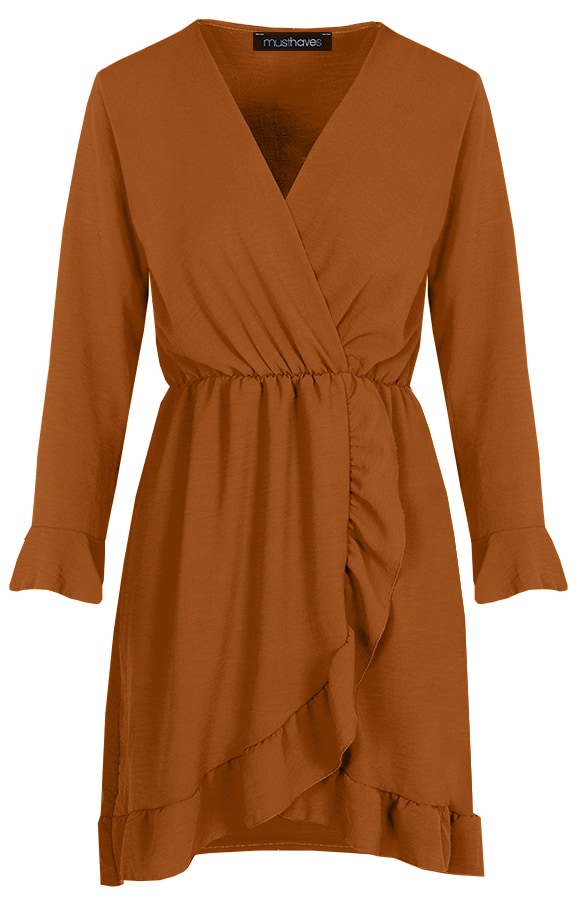 Jurk Met Overslag Cognac – shoparchief