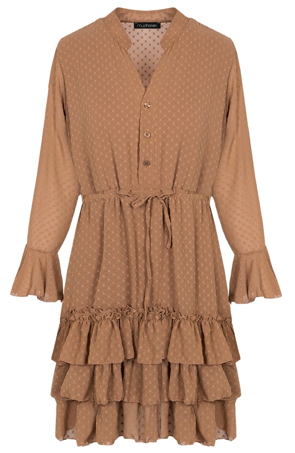 Laagjes Stippen Jurk Camel – shoparchief
