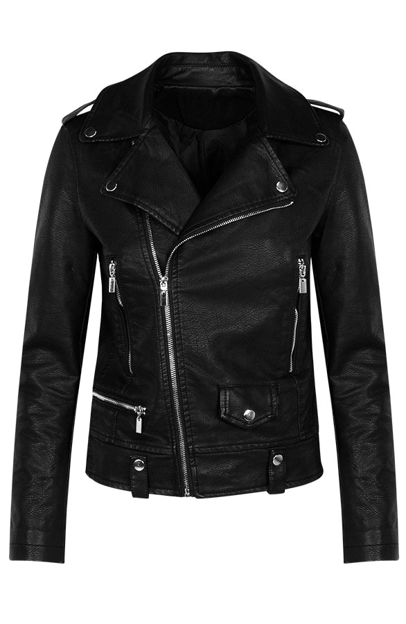 Leren Biker Jacket Zwart – shoparchief