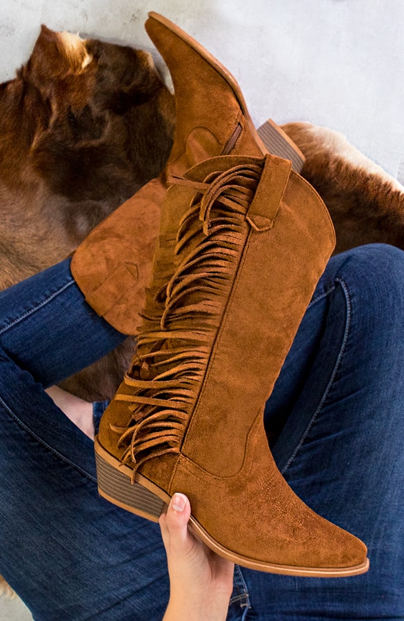 Suede Cowboylaarzen Fringe Cognac – shoparchief, foto 2
