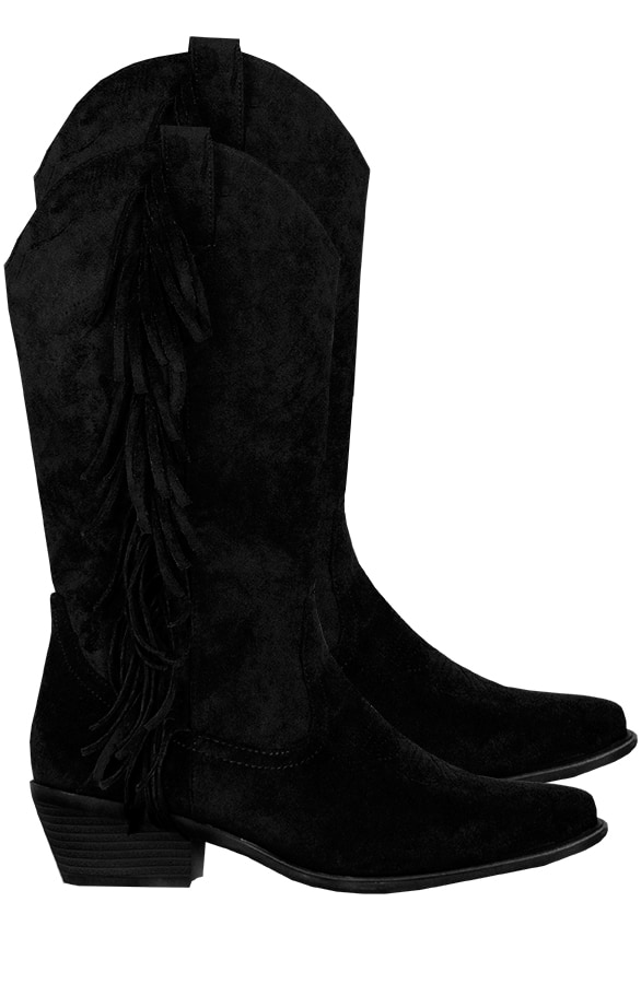 Suede Cowboylaarzen Fringe Zwart – shoparchief