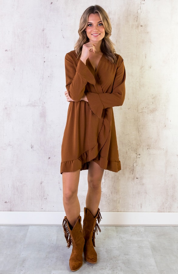 Jurk Met Overslag Cognac – shoparchief, foto 3