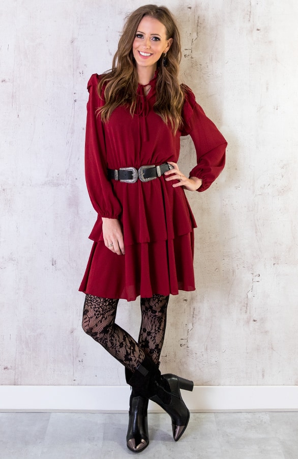 Laagjes Jurk Ruches Bordeaux – shoparchief, foto 7