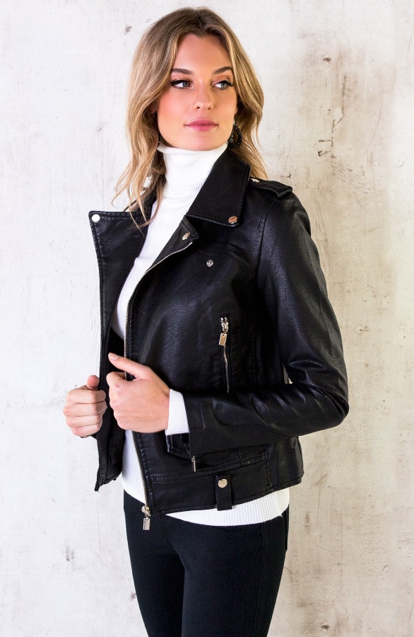 Leren Biker Jacket Zwart – shoparchief, foto 3