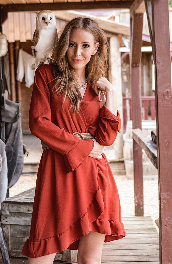 Jurk Met Overslag Terracotta – shoparchief, foto 7