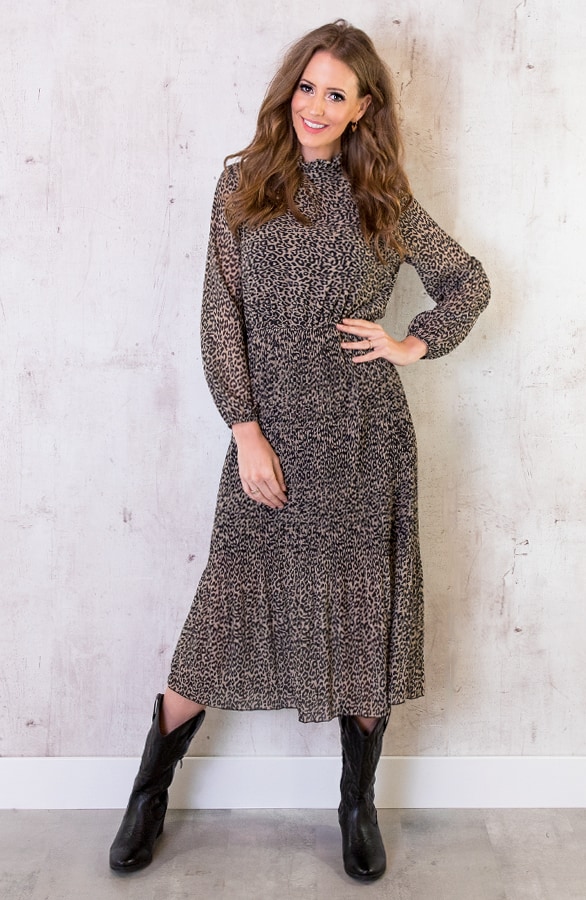 Panter Plissé Jurk Beige – shoparchief