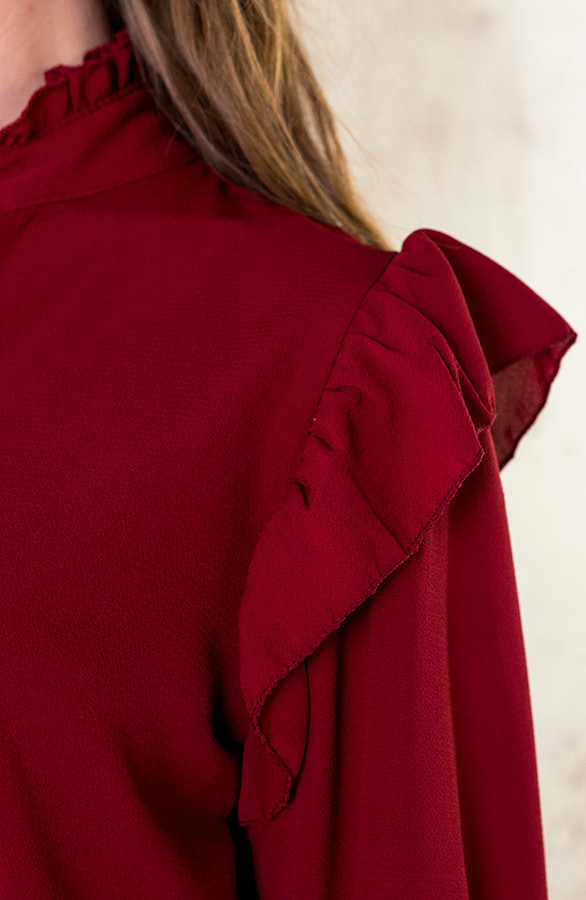Laagjes Jurk Ruches Bordeaux – shoparchief, foto 5