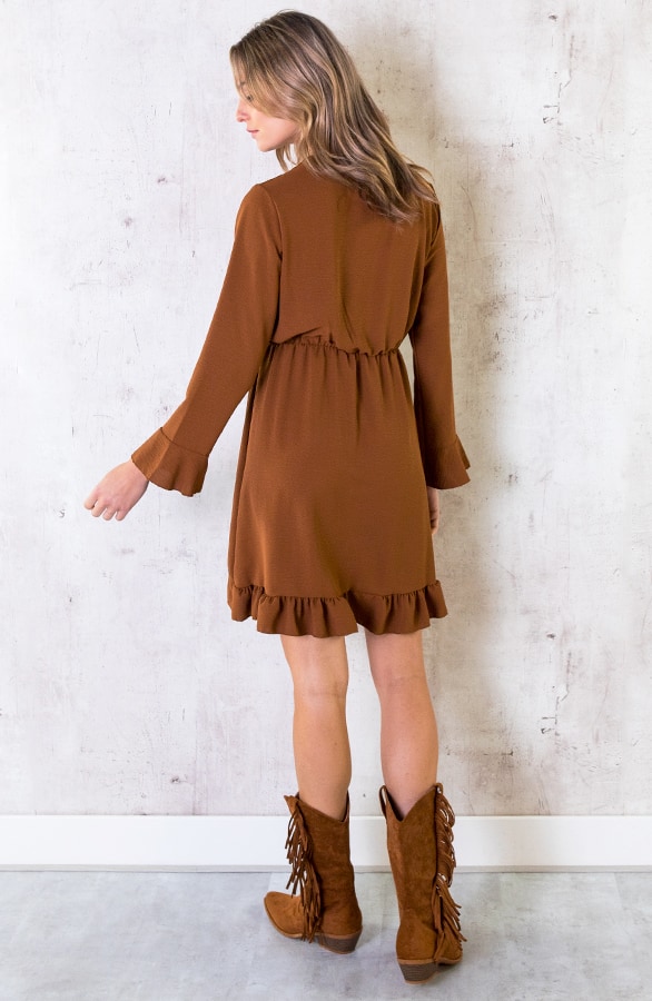 Jurk Met Overslag Cognac – shoparchief, foto 4