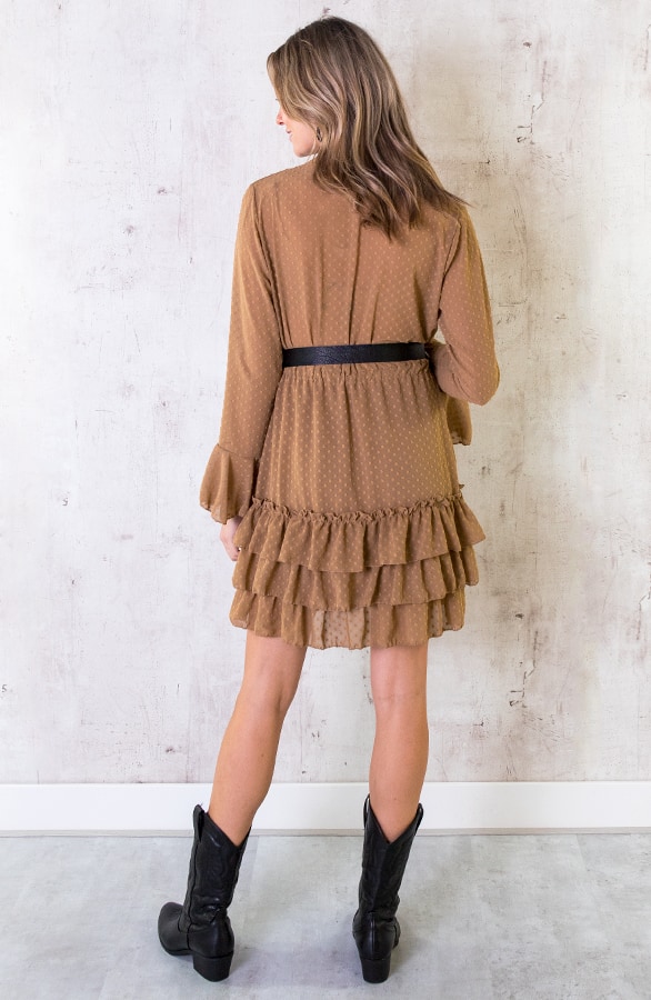 Laagjes Stippen Jurk Camel – shoparchief, foto 7