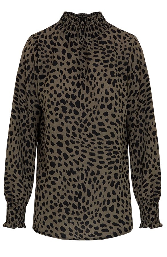 Cheetah Col Blouse Legergroen – shoparchief