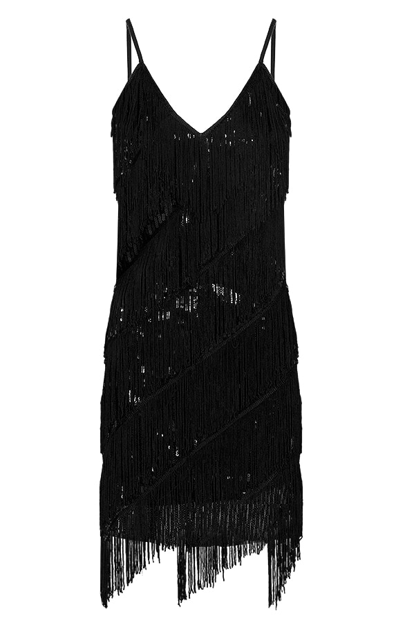 Fringe Pailletten Jurk Zwart – shoparchief, foto 5