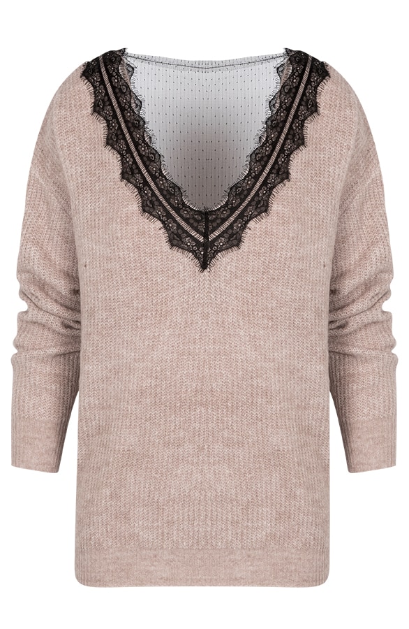 Gebreide Trui Met Kant Taupe – shoparchief
