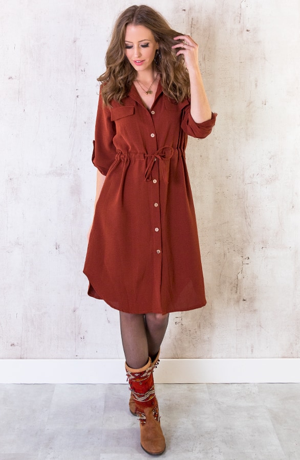 Knopen Jurk Terracotta – shoparchief, foto 6