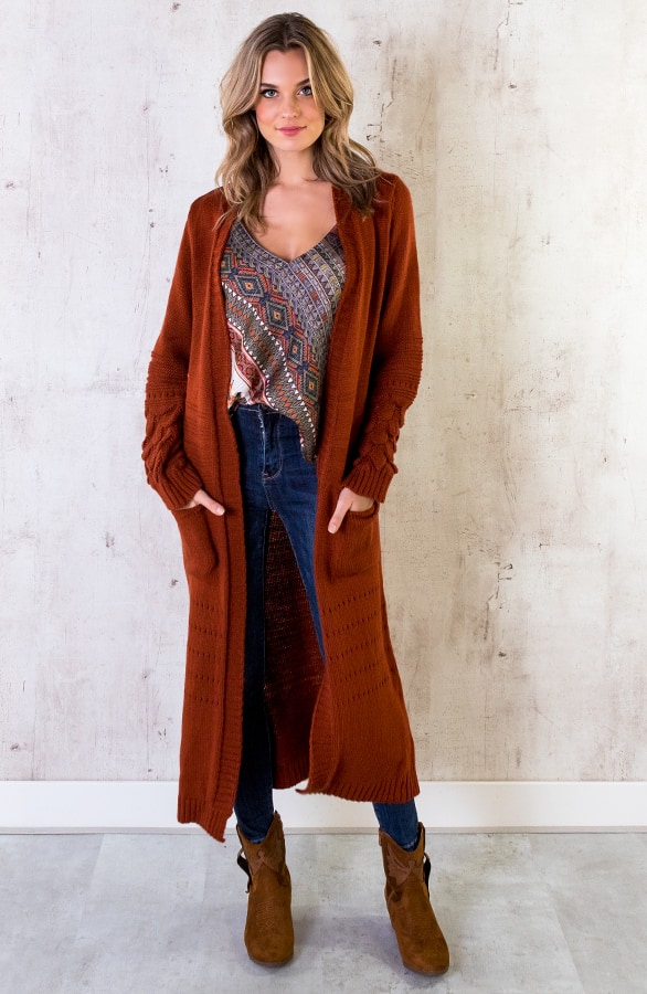 Lang Vest Gebreid Terracotta – shoparchief, foto 2