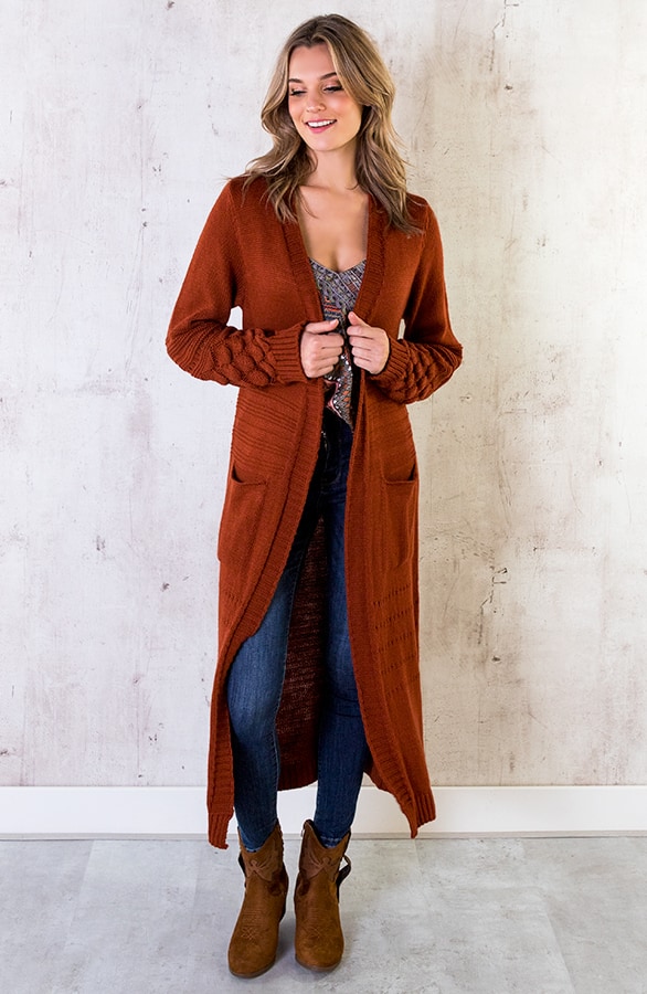 Lang Vest Gebreid Terracotta – shoparchief