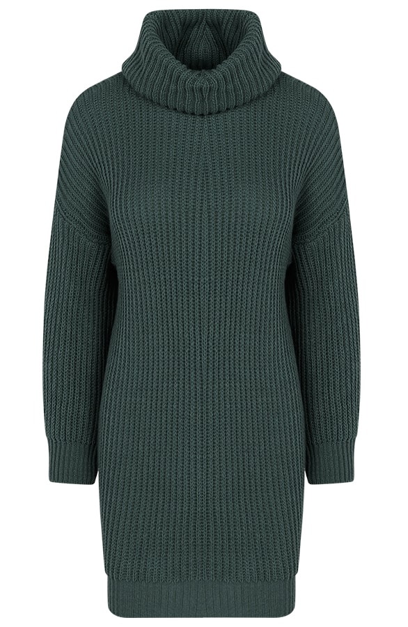 Rollkragenkleid Damen Smaragdgrün, Shoparchiv