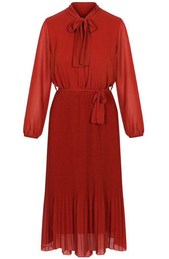 Plisse Jurk Met Strik Terracotta – shoparchief