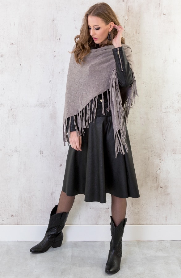 Poncho Sjaal Fringe Taupe – shoparchief, foto 3