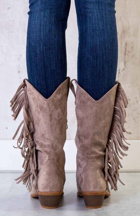 Suede Cowboylaarzen Fringe Taupe – shoparchief, foto 5