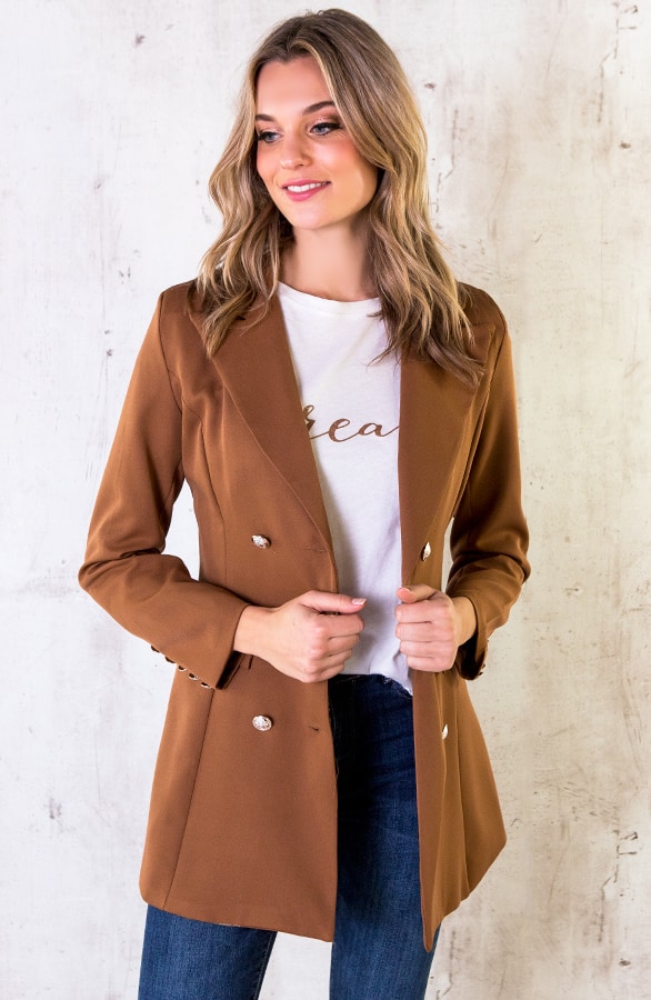 Button Blazer Dames Cognac – shoparchief, foto 3