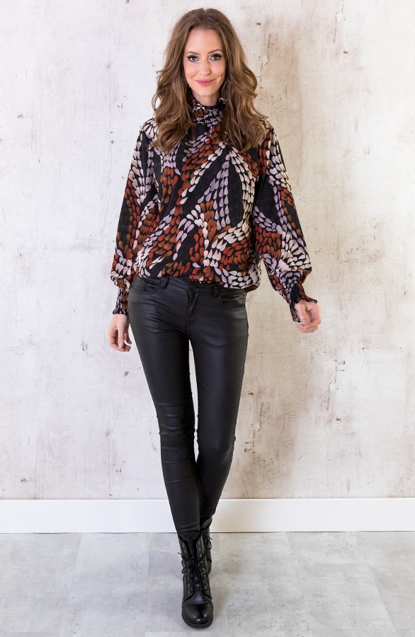 Oversized Col Blouse Print Cognac – shoparchief, foto 3