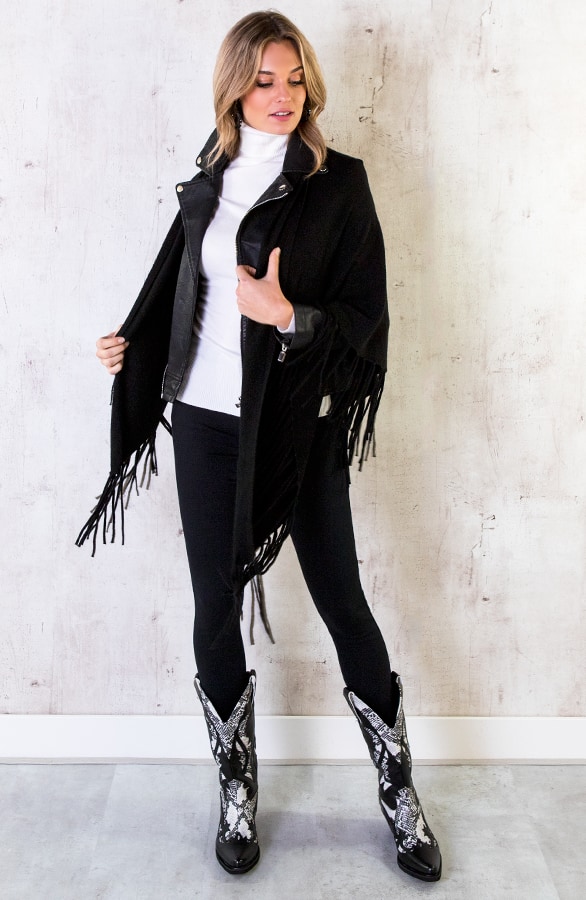 Poncho Sjaal Fringe Zwart – shoparchief