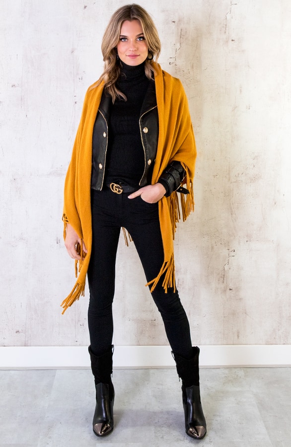 Poncho Sjaal Fringe Okergeel – shoparchief, foto 2