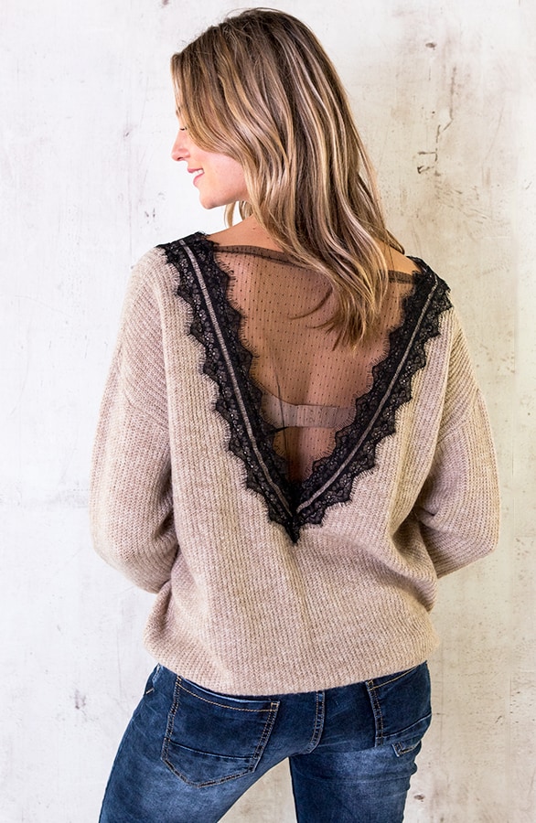 Gebreide Trui Met Kant Taupe – shoparchief, foto 2