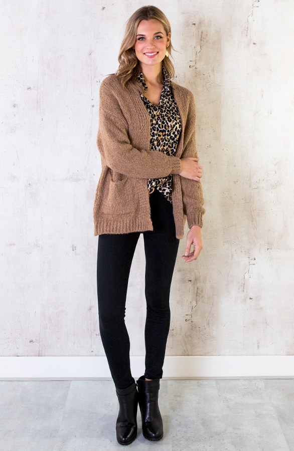Gebreid Oversized Vest Camel – shoparchief, foto 3