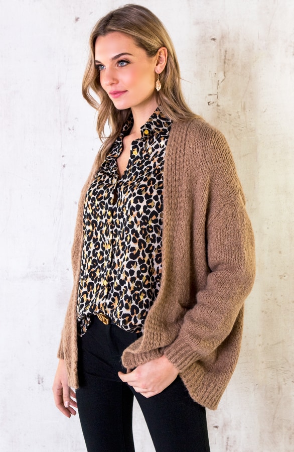 Gebreid Oversized Vest Camel – shoparchief, foto 2