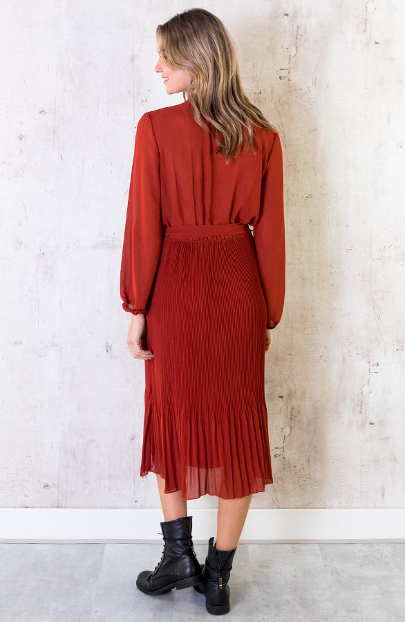 Plisse Jurk Met Strik Terracotta – shoparchief, foto 3
